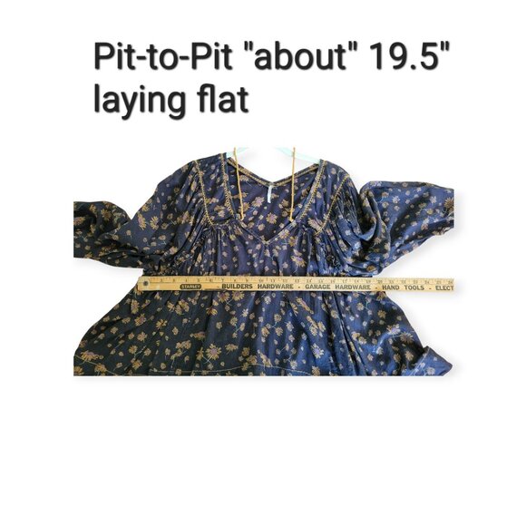 Free People Black Gold Sunflower Pattern Never a Dull Moment Peasant Blouse S - Picture 7 of 12